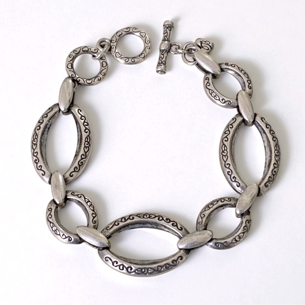 Brighton Silver Etched Toggle Adjustable Bracelet… - image 1